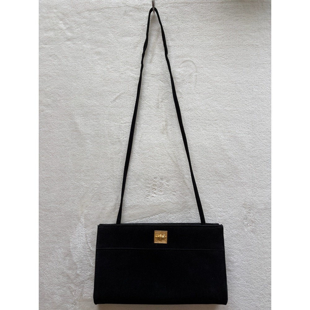 Bravo Beverly Hills Black Vintage Gold Emblem Velvet Crossbody Bag OS Excellent